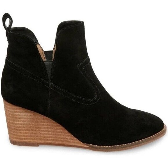 NWOB Blondo Irving Black Suede Waterproof Wedge Bootie - Womens Size 7.5M